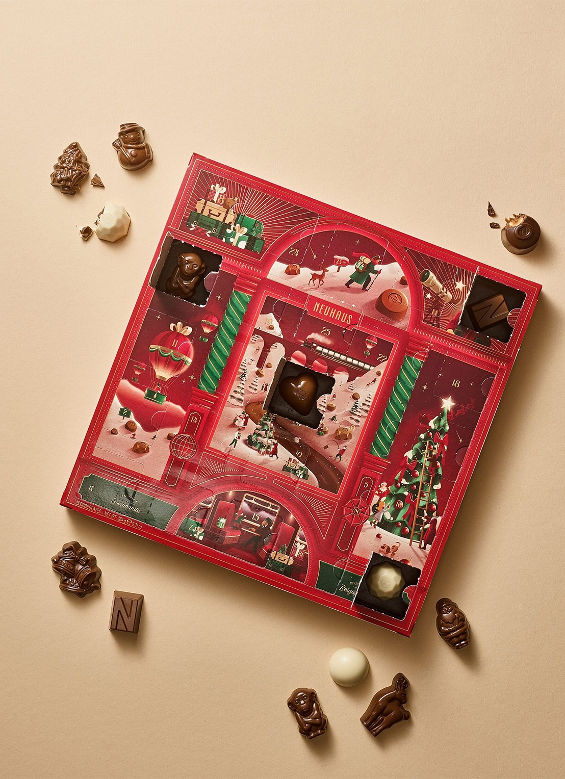 Neuhaus Klassieke adventskalender met chocolade - 25 dagen - detail beige