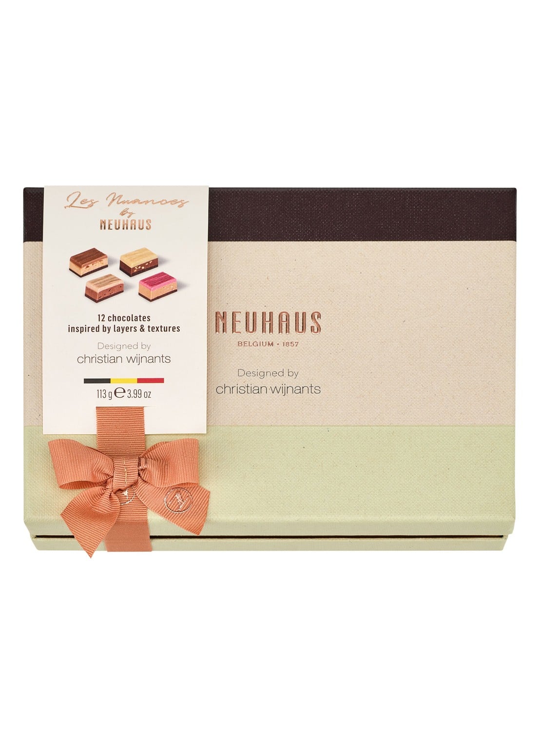 Neuhaus Les Nuances chocolade bonbons in geschenkverpakking 12 stuks - voorkant beige