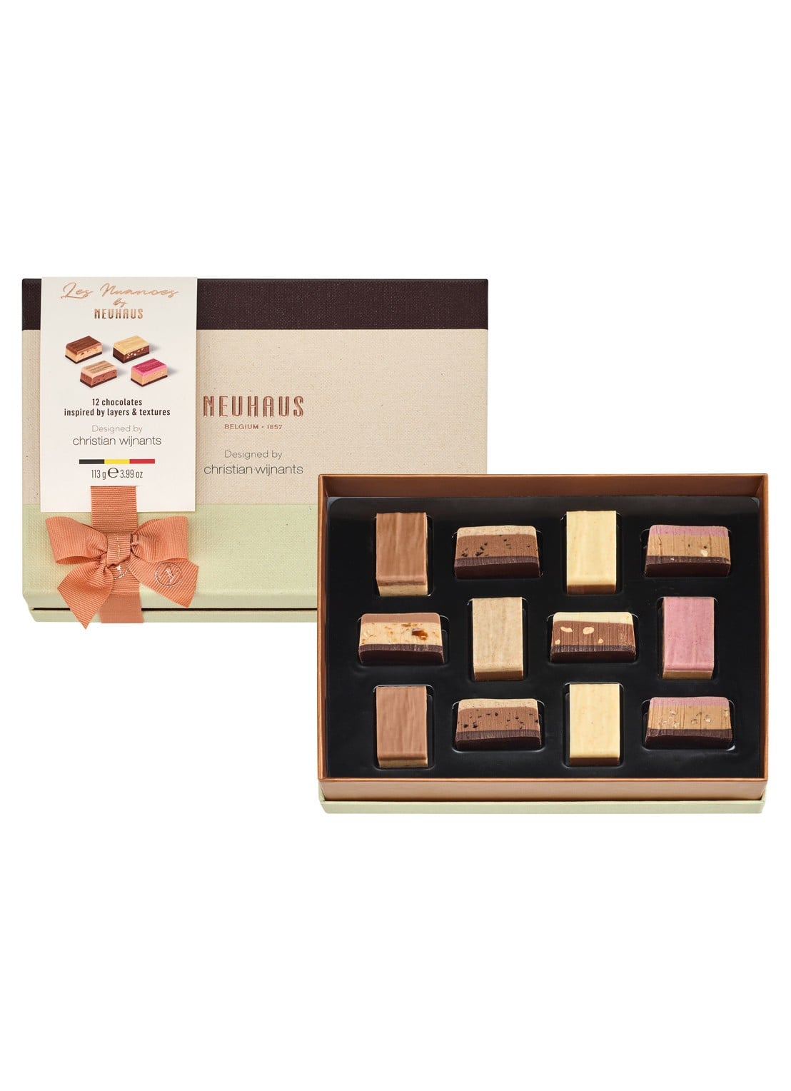 Neuhaus Les Nuances chocolade bonbons in geschenkverpakking 12 stuks - voorkant 2 beige