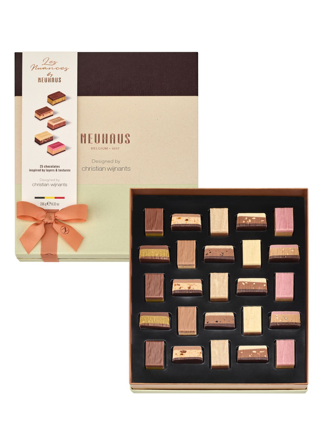 Neuhaus Les Nuances chocolade bonbons is geschenkverpakking 25 stuks - voorkant 2 beige