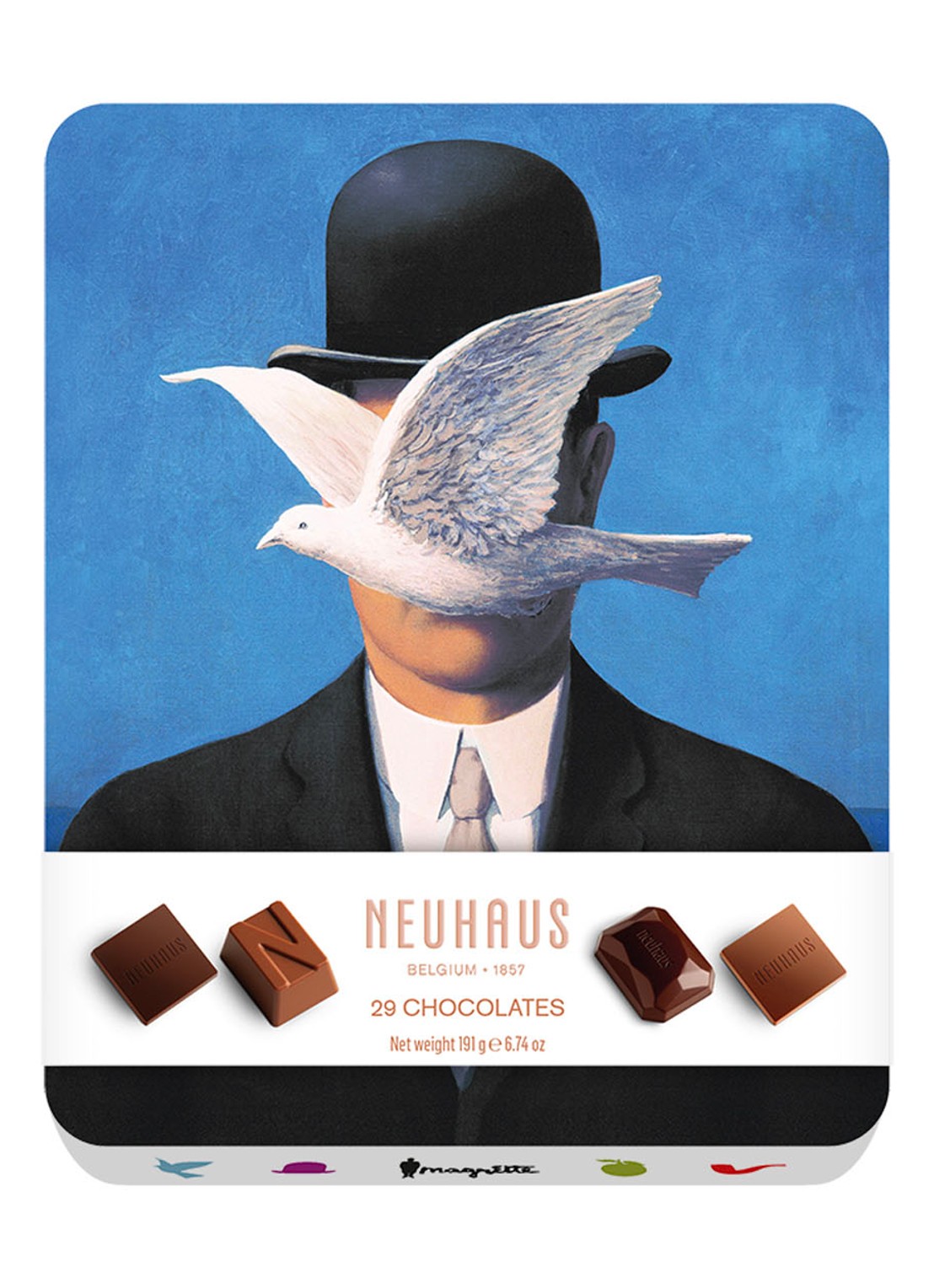 Neuhaus Magritte bonbons in blik 29 stuks - voorkant blauw