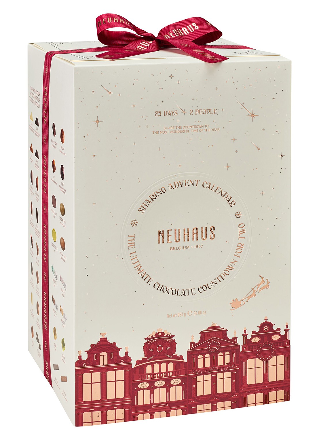 Neuhaus Sharing Adventskalender gevuld met chocolade bonbons 78 stuks - voorkant rood