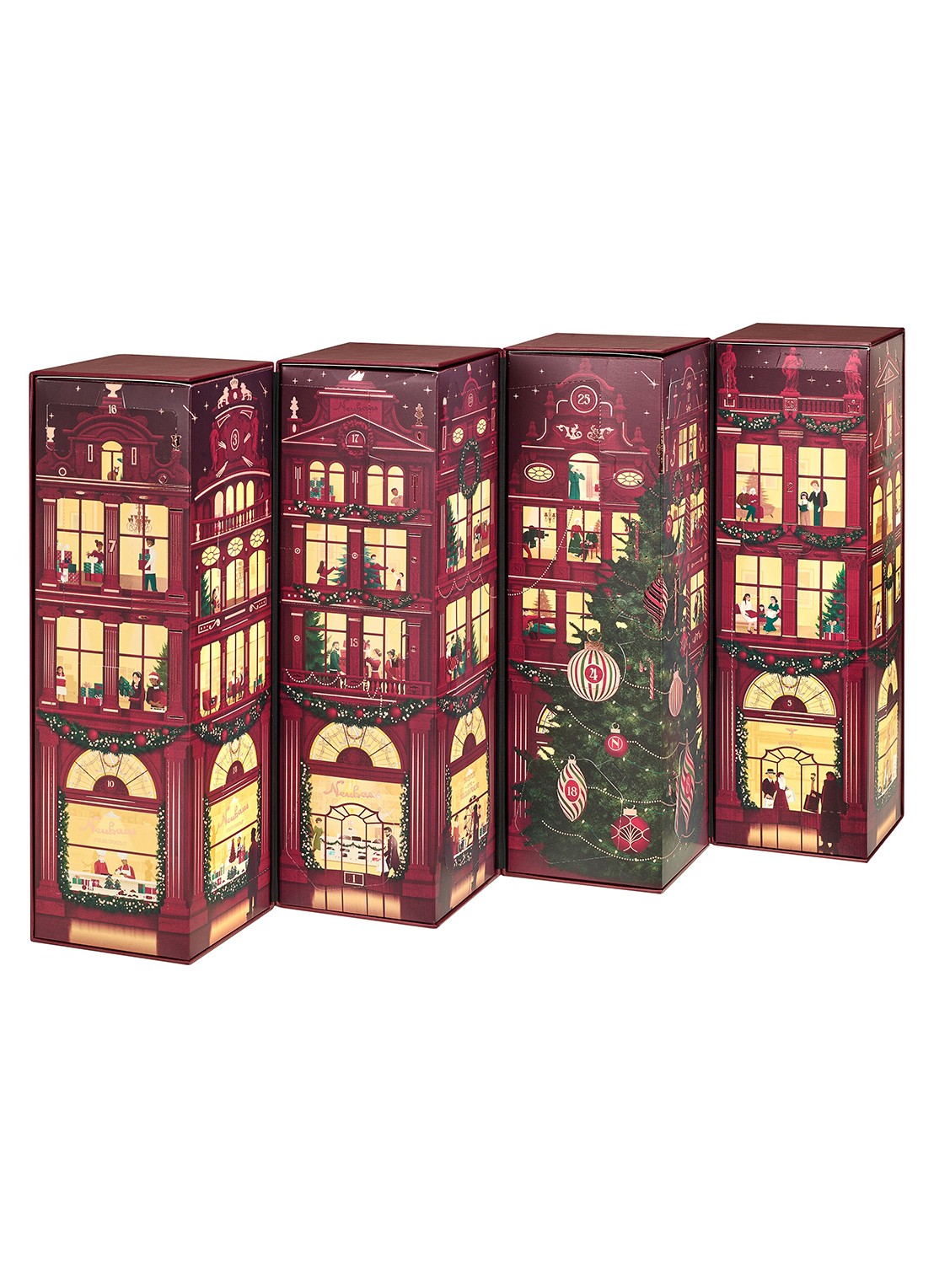 Neuhaus Sharing Adventskalender gevuld met chocolade bonbons 78 stuks - voorkant 2 rood