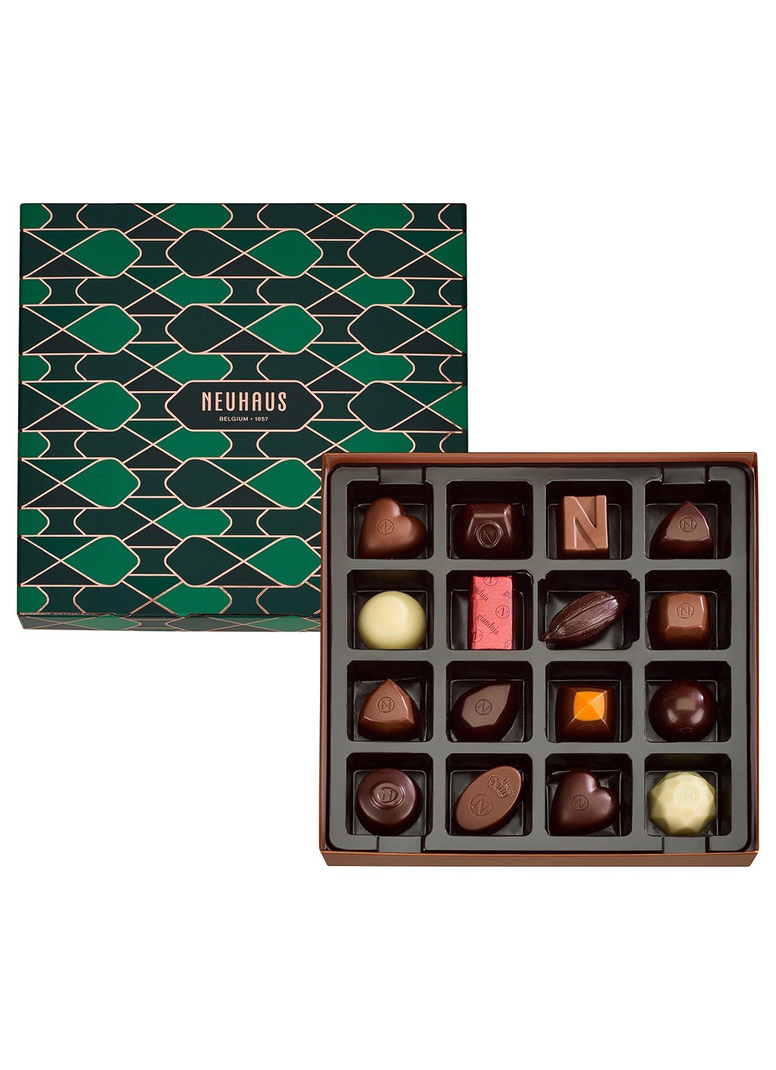Neuhaus Special Winter chocolade bonbons in geschenkverpakking 16 stuks - detail 3 donkergroen