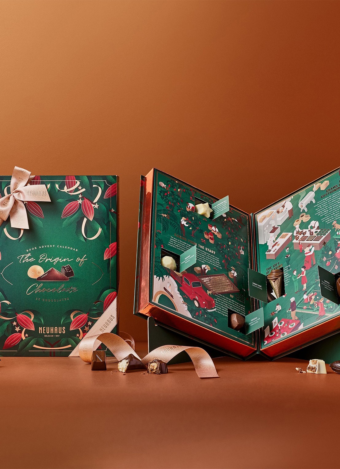 Neuhaus The Origin of Chocolate adventskalender met chocolade - 25 dagen - detail beige