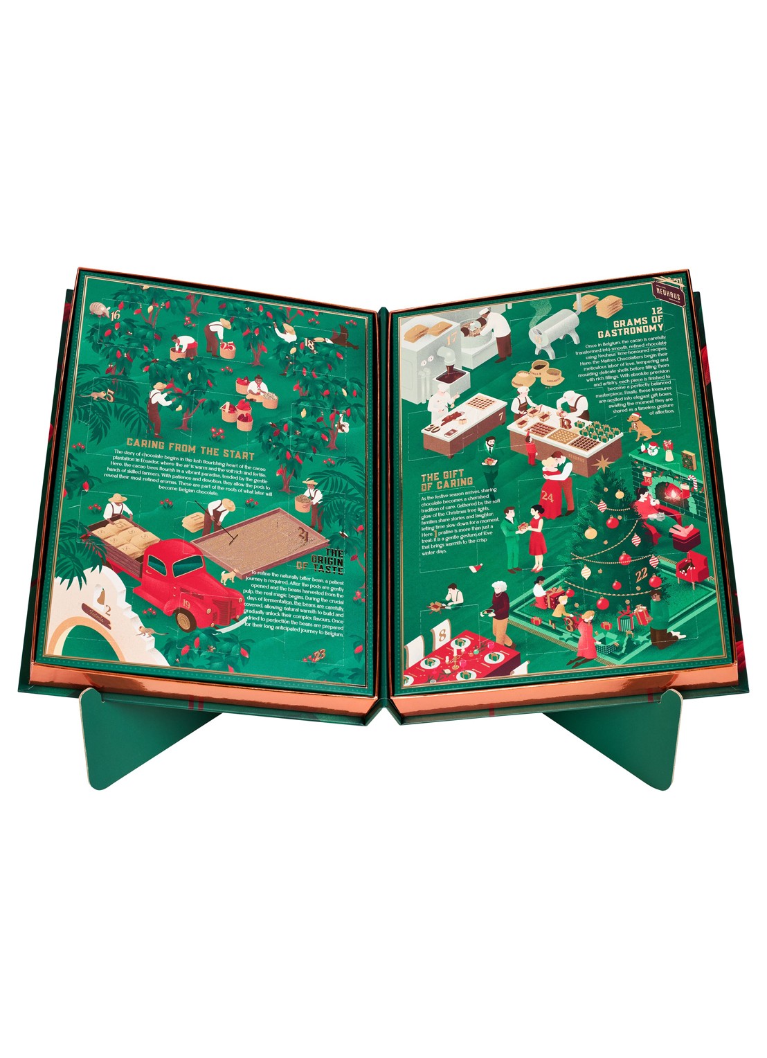 Neuhaus The Origin of Chocolate adventskalender met chocolade - 25 dagen - voorkant 6 beige