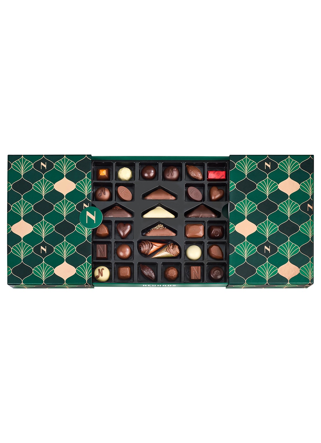 Neuhaus Winter Premium chocolade bonbons in geschenkverpakking 31 stuks - voorkant 4 donkergroen