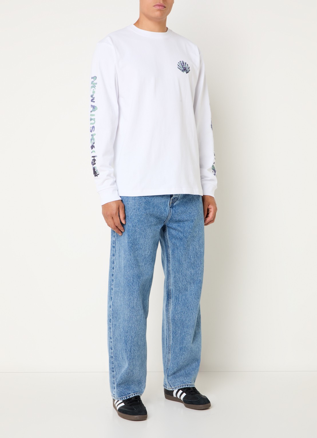 New Amsterdam Surf Association Aquarelle longsleeve met logo- en backprint - voorkant 4 wit