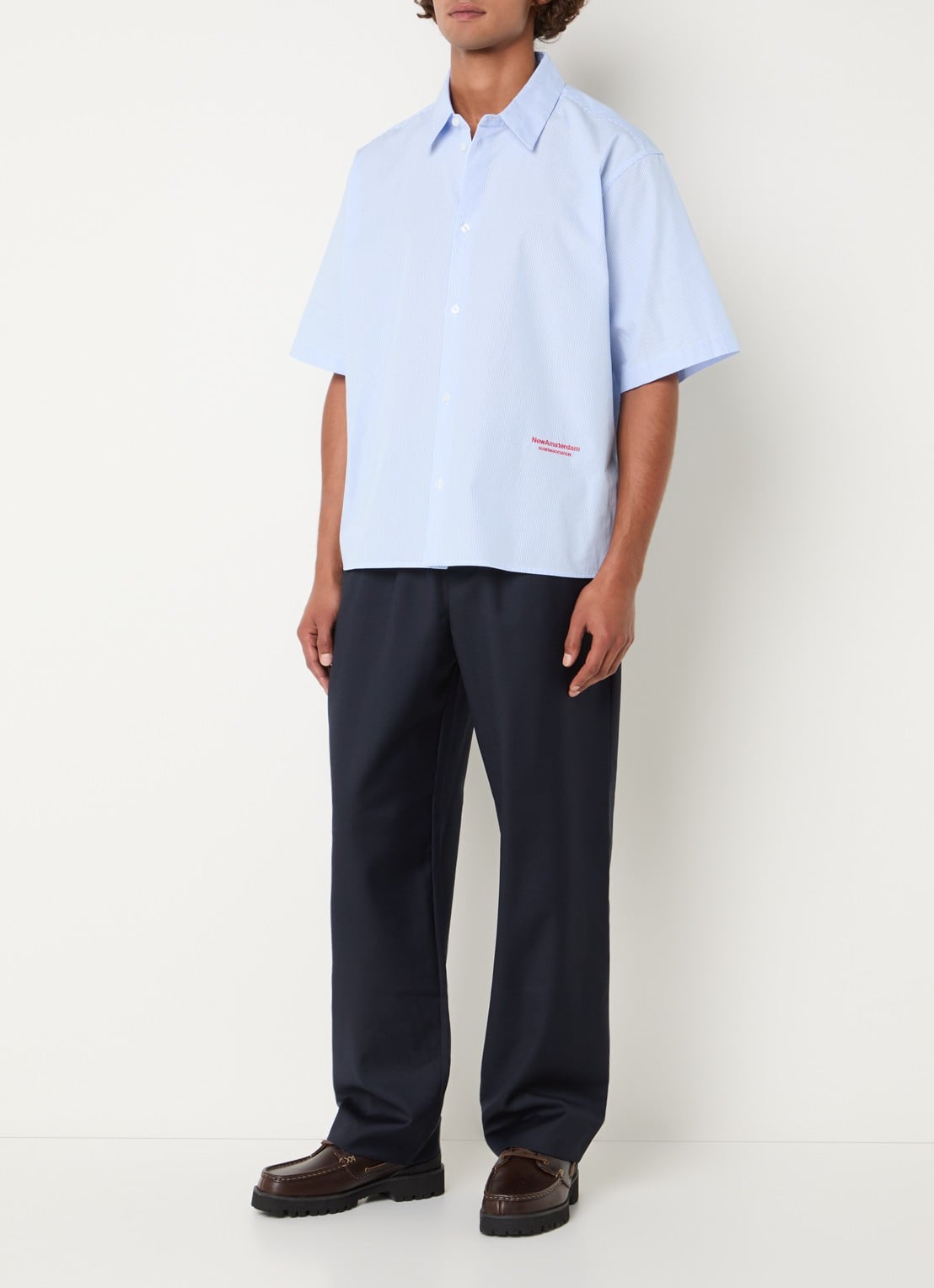 New Amsterdam Surf Association Beach regular fit overhemd met logo- en backprint - voorkant 4 blauw