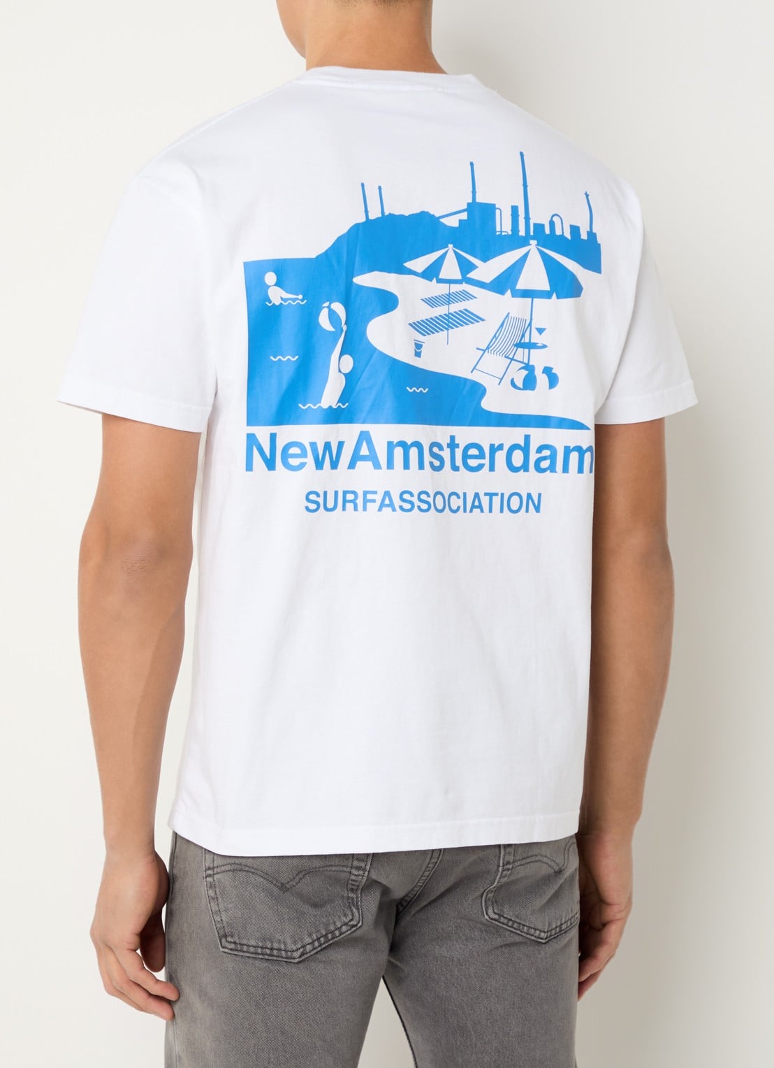New Amsterdam Surf Association Beach T-shirt met logo- en backprint - detail 4 wit