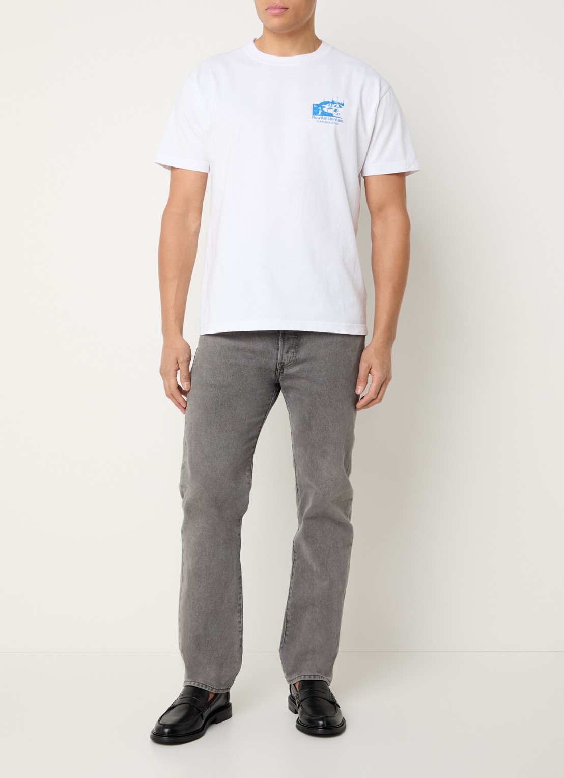 New Amsterdam Surf Association Beach T-shirt met logo- en backprint - voorkant 3 wit