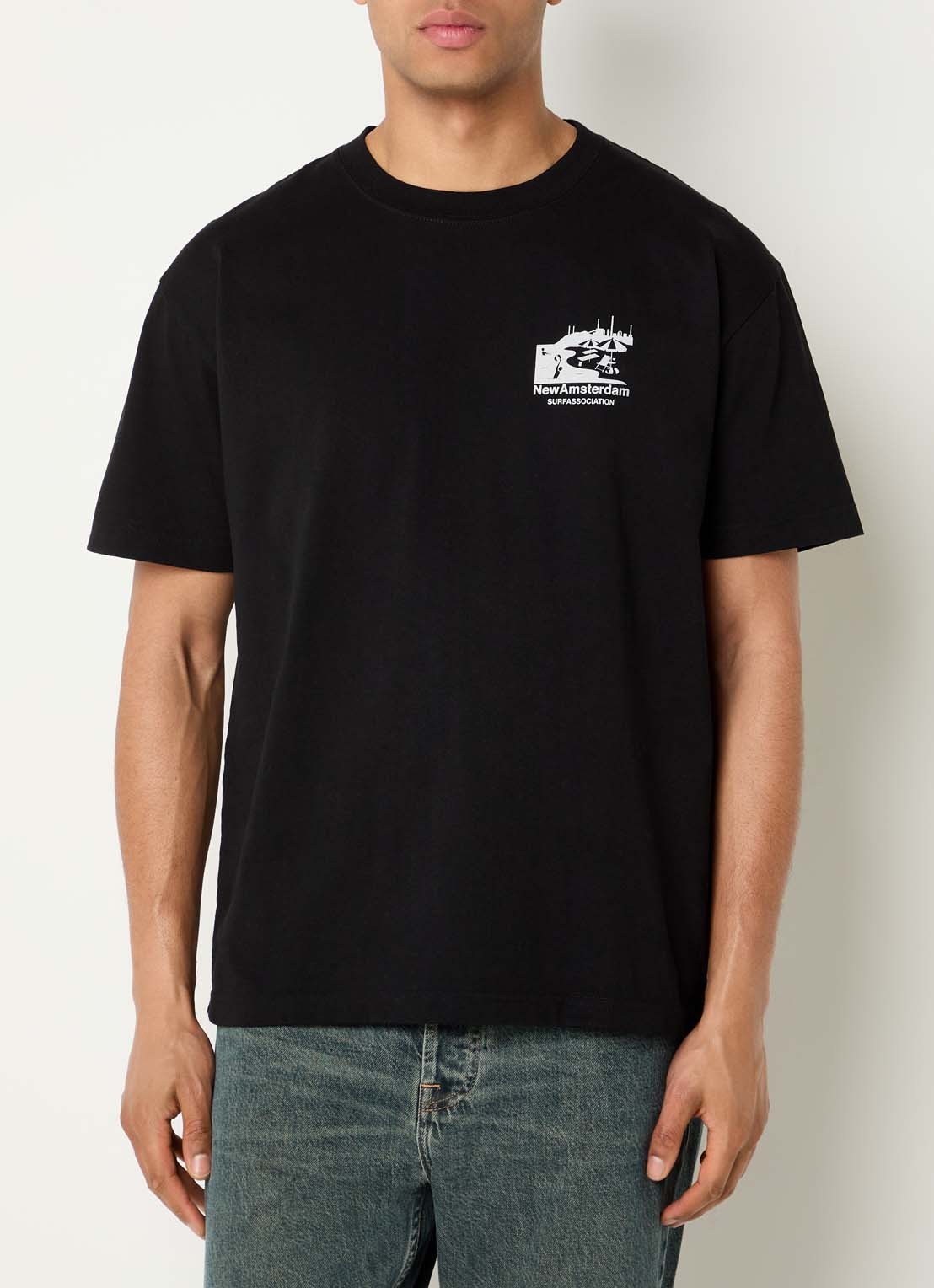 New Amsterdam Surf Association Beach T-shirt met logo- en backprint - achterkant 4 zwart