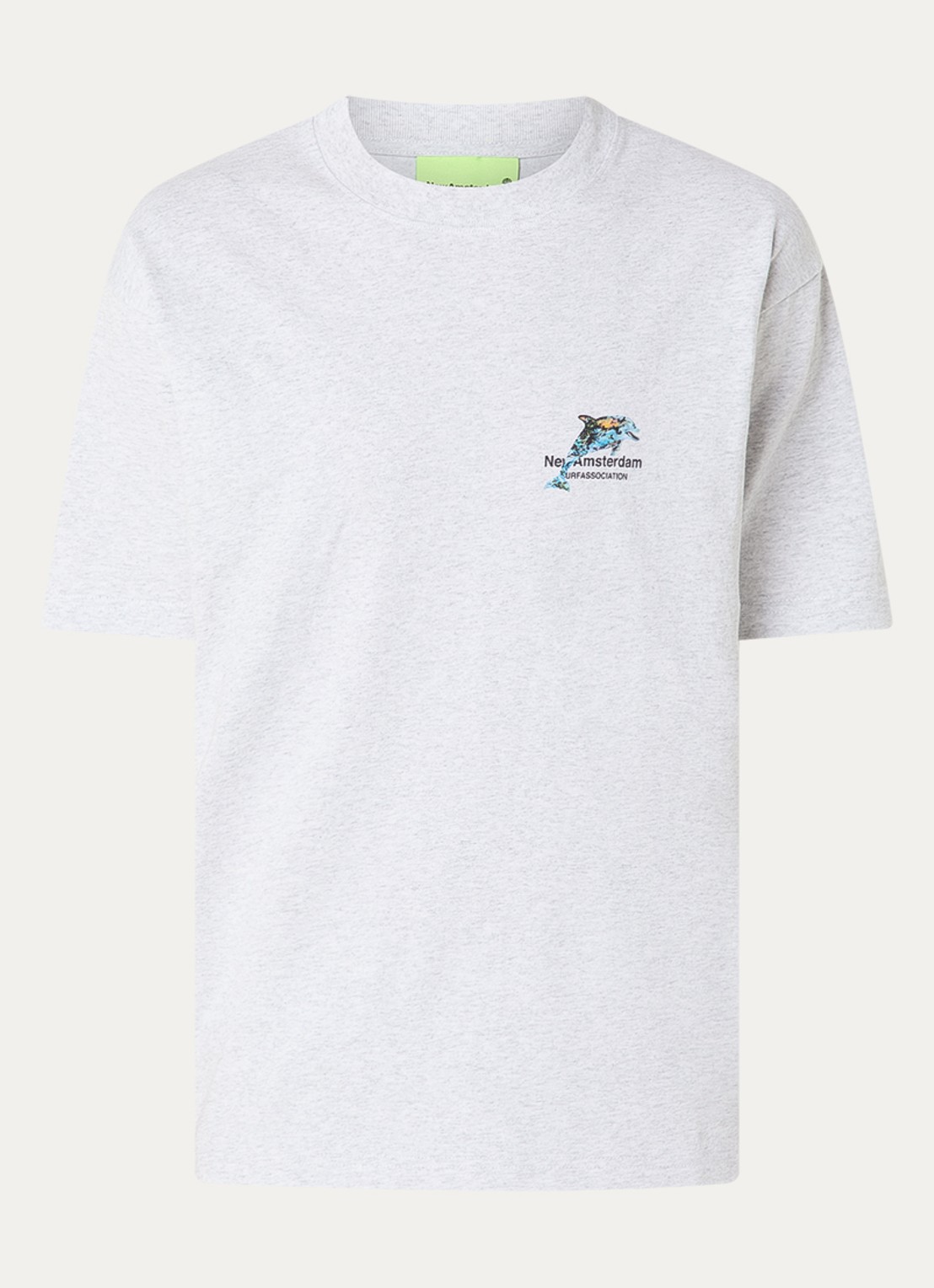 New Amsterdam Surf Association Dolphin T-shirt met logo- en backprint - voorkant 3 lichtgrijs