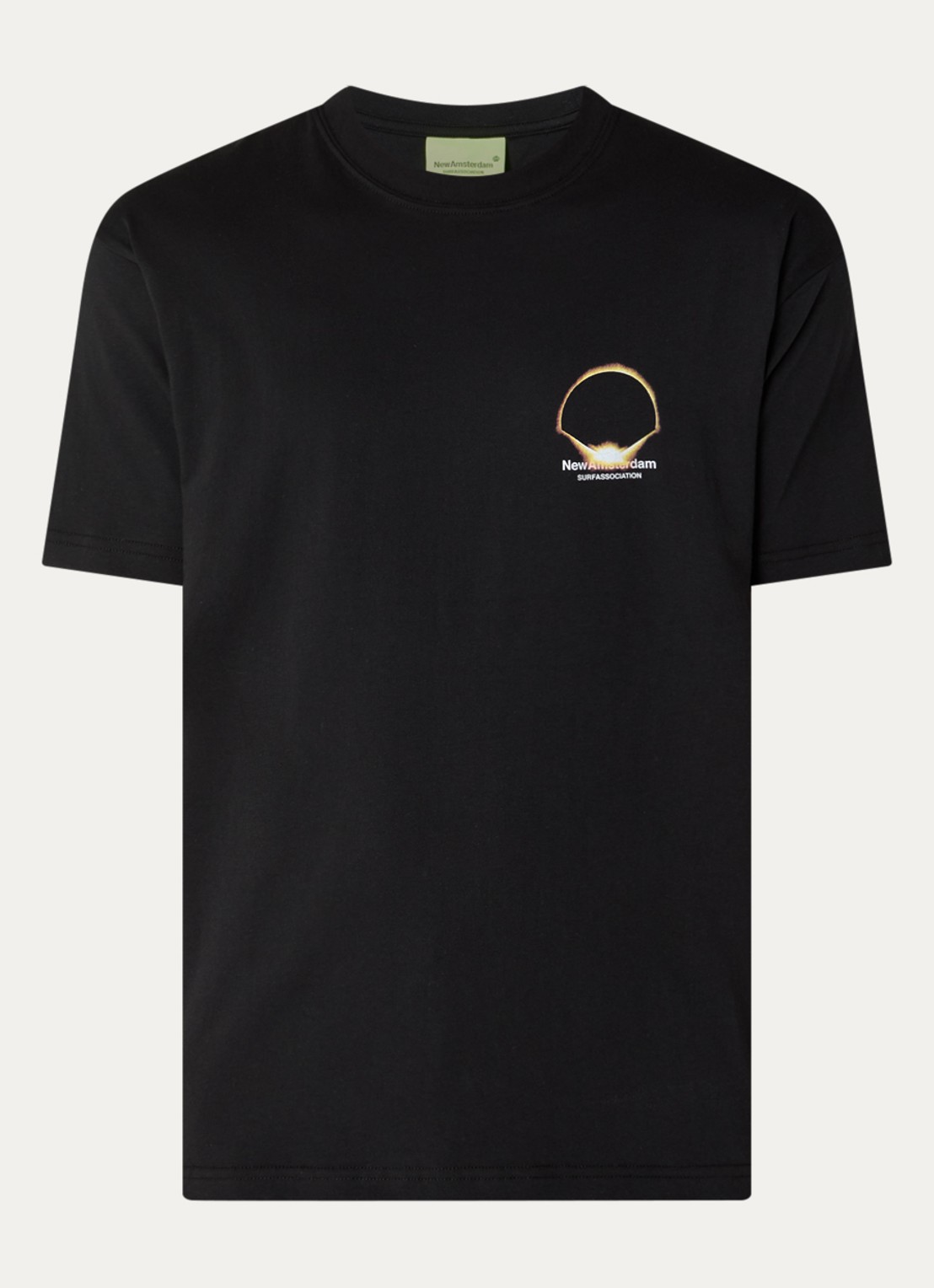 New Amsterdam Surf Association Eclipse T-shirt met logo- en backprint - voorkant 2 zwart