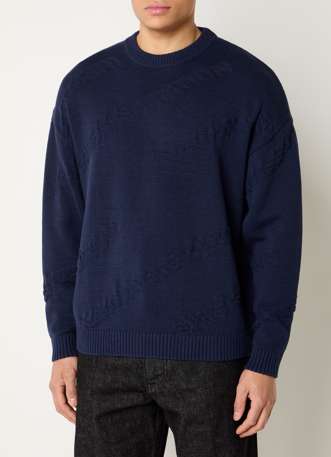 New Amsterdam Surf Association Fijngebreide trui met ingebreide logo - detail 2 donkerblauw