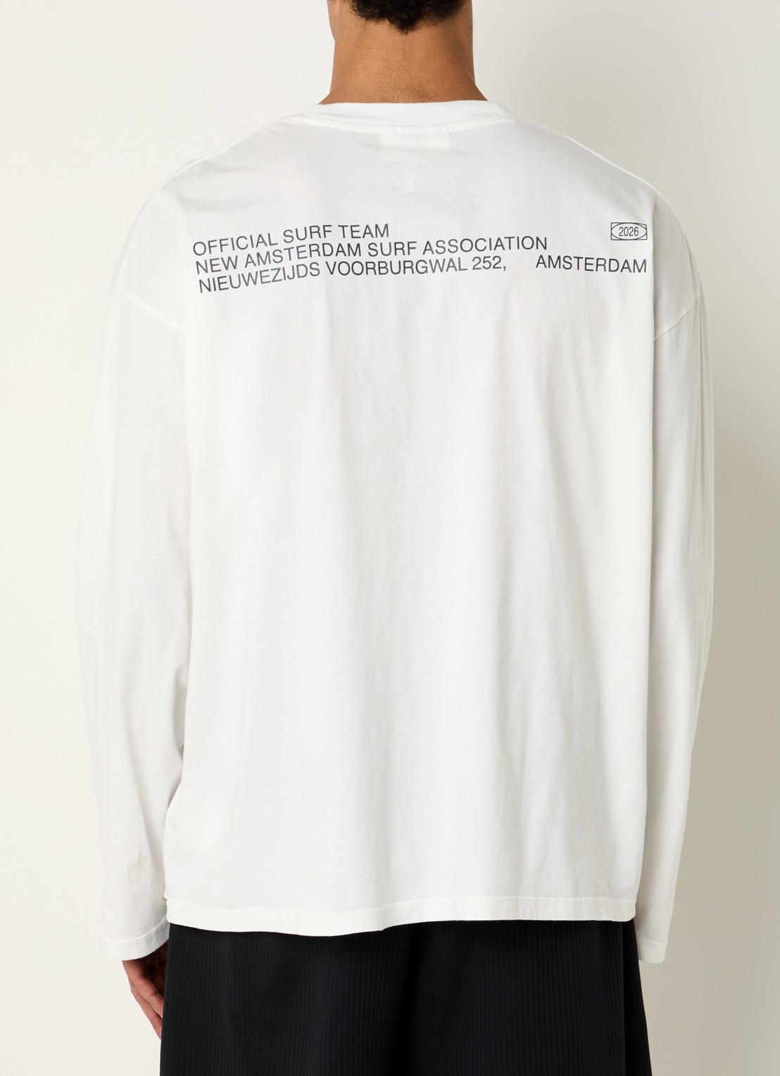 New Amsterdam Surf Association Longsleeve met logo- en backprint - detail gebroken wit
