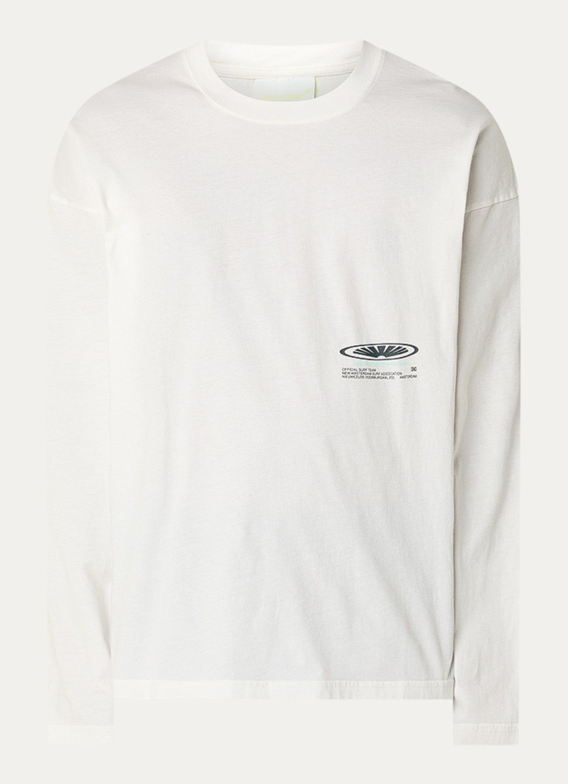 New Amsterdam Surf Association Longsleeve met logo- en backprint - voorkant 3 gebroken wit