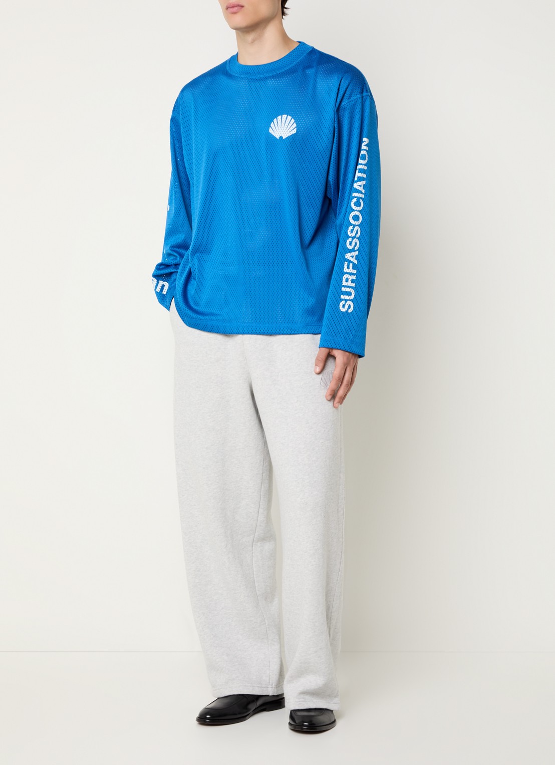 New Amsterdam Surf Association Longsleeve van mesh met logo- en backprint - voorkant 4 blauw