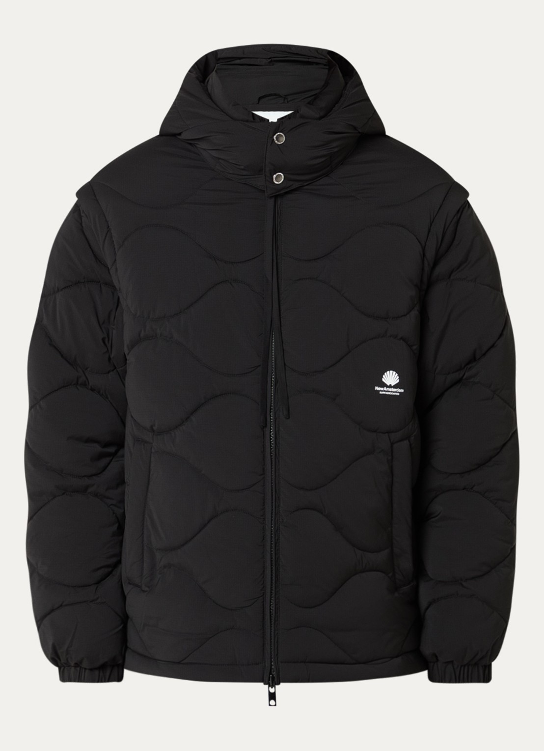 New Amsterdam Surf Association Puffer jack met quilt patroon en logoborduring - voorkant 2 zwart