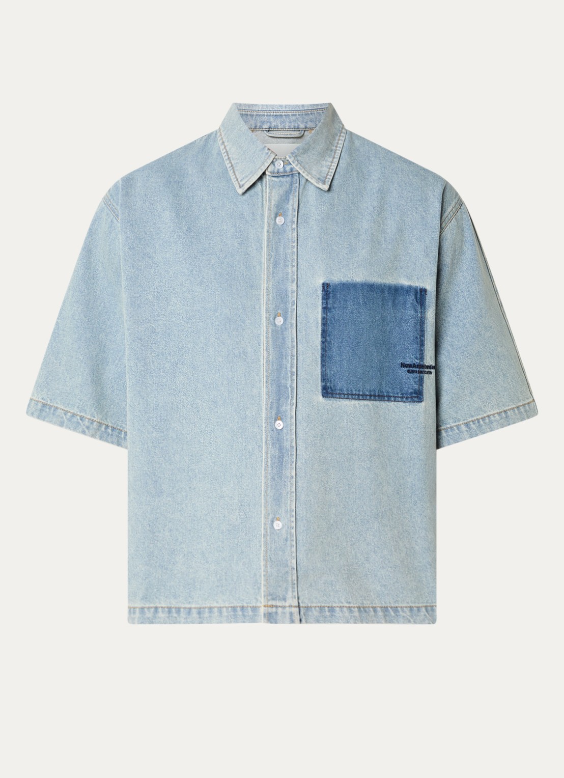 New Amsterdam Surf Association Regular fit overhemd van denim met logo - voorkant 2 blauwgrijs
