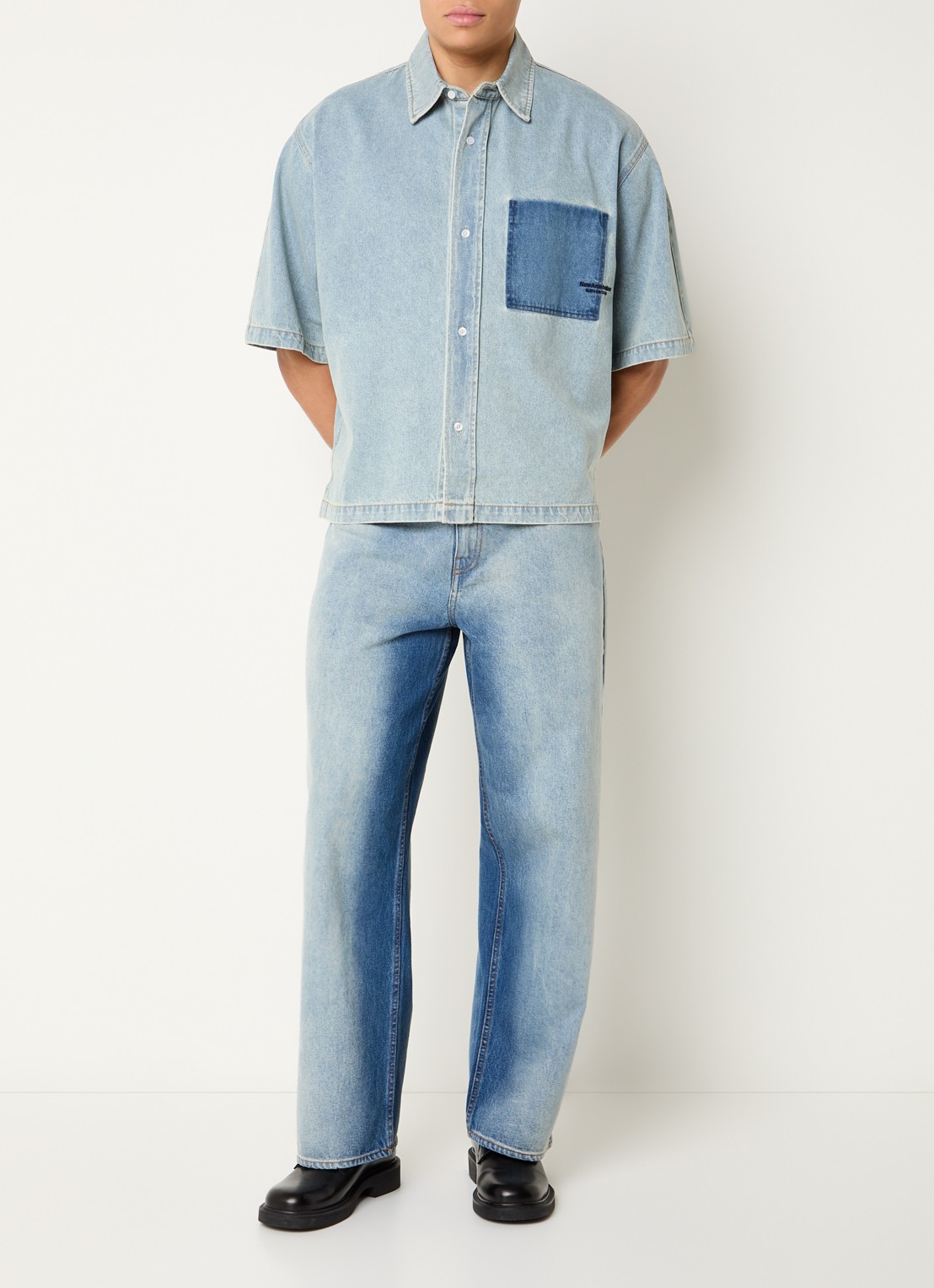New Amsterdam Surf Association Regular fit overhemd van denim met logo - voorkant 3 blauwgrijs