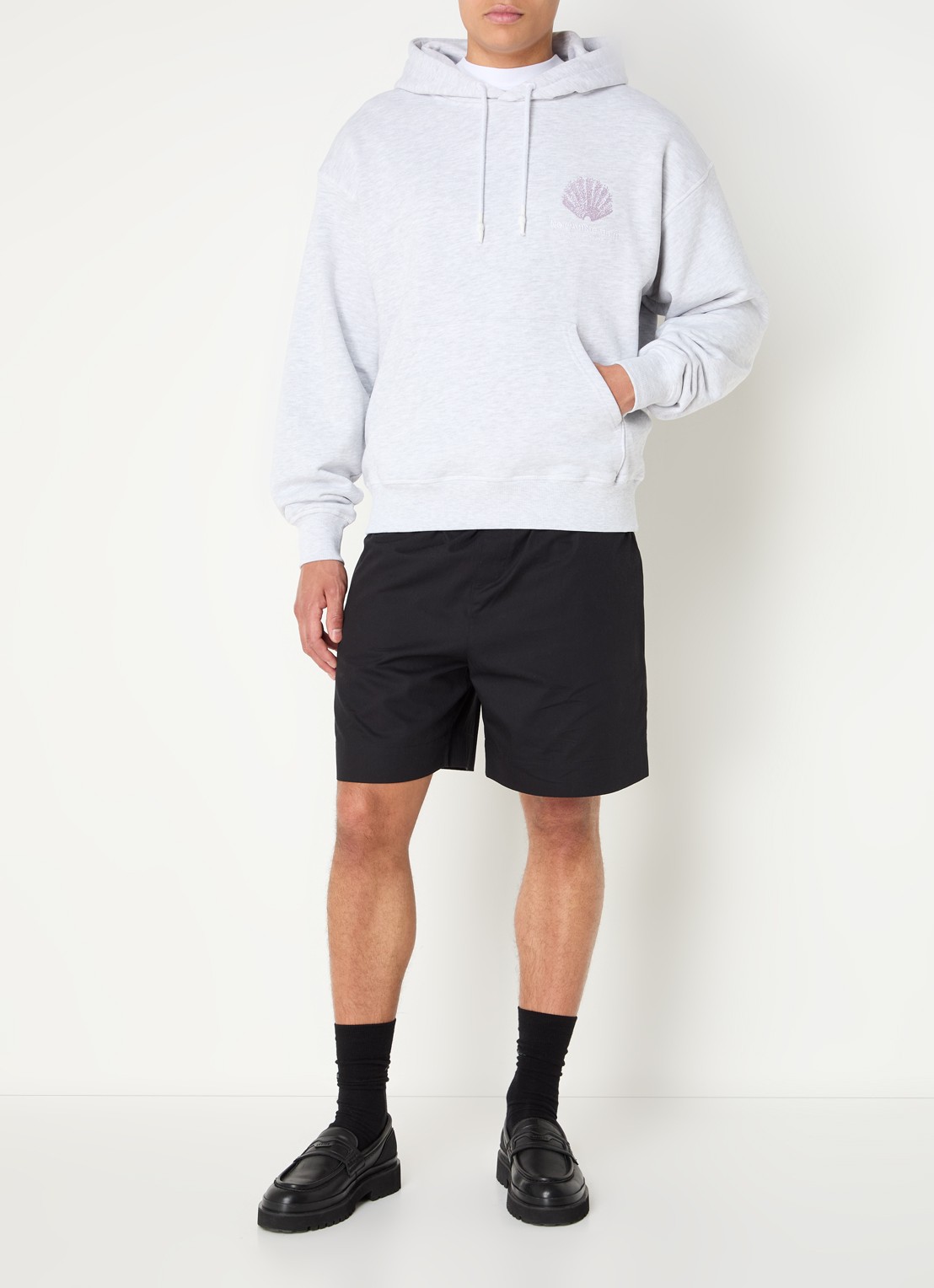 New Amsterdam Surf Association Sprayed hoodie met logo- en backprint - voorkant 4 grijs