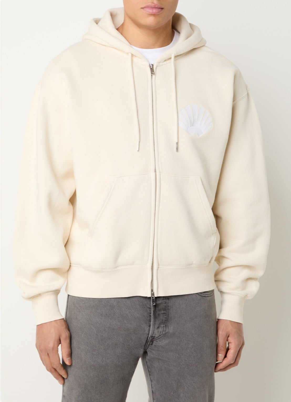 New Amsterdam Surf Association Sweatvest met logoborduring en capuchon - detail 2 gebroken wit