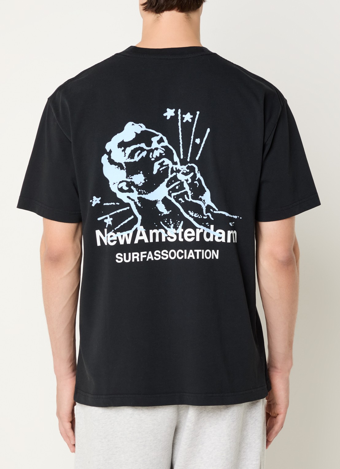 New Amsterdam Surf Association T-shirt met logo- en backprint - detail zwart