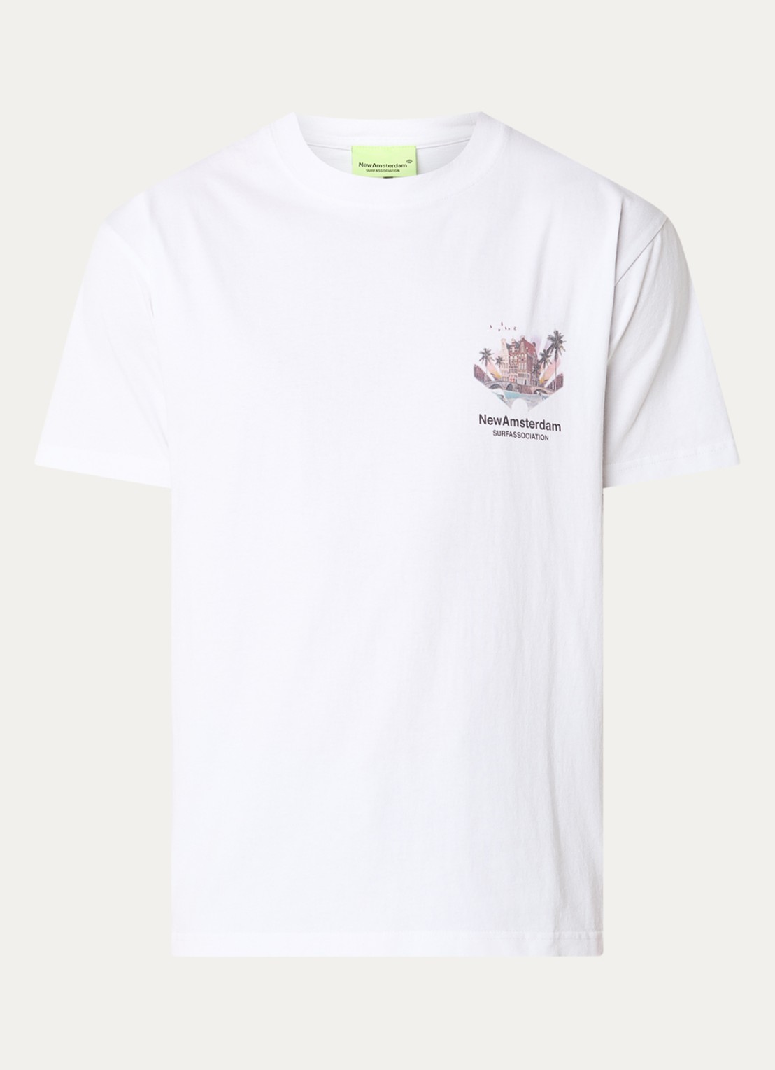 New Amsterdam Surf Association Tropical T-shirt met logo- en backprint - voorkant wit