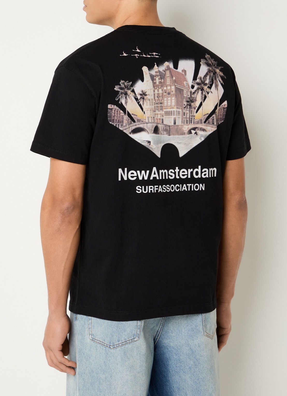 New Amsterdam Surf Association Tropical T-shirt met logo- en backprint - detail 3 zwart