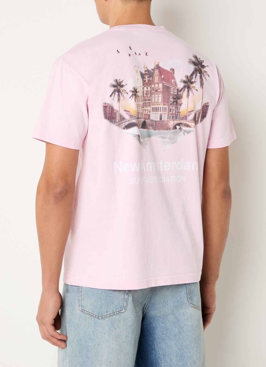 New Amsterdam Surf Association Tropical T-shirt met logo- en backprint - detail 4 roze