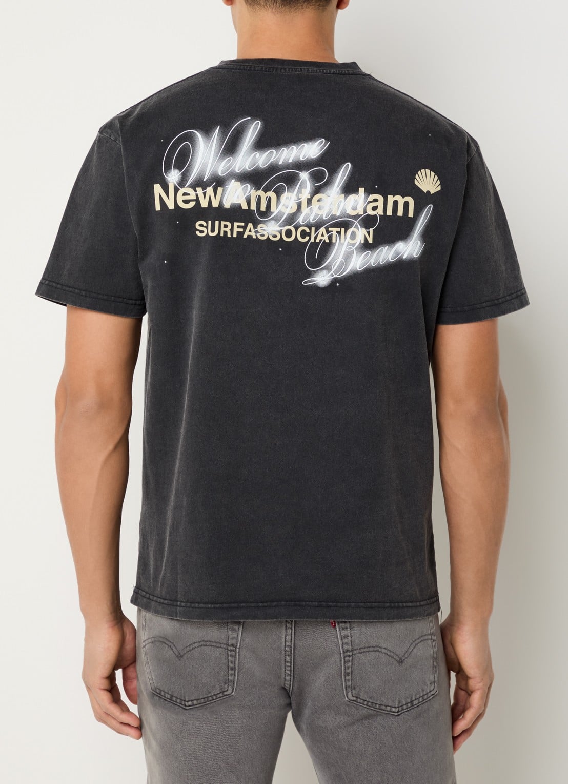 New Amsterdam Surf Association Welcome To Palmbeach T-shirt met logo- en backprint - detail 4 antraciet
