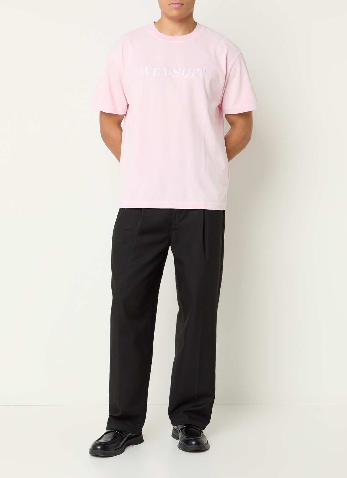 New Amsterdam Surf Association Wet-Suit T-shirt van piqué katoen - voorkant 4 lichtroze