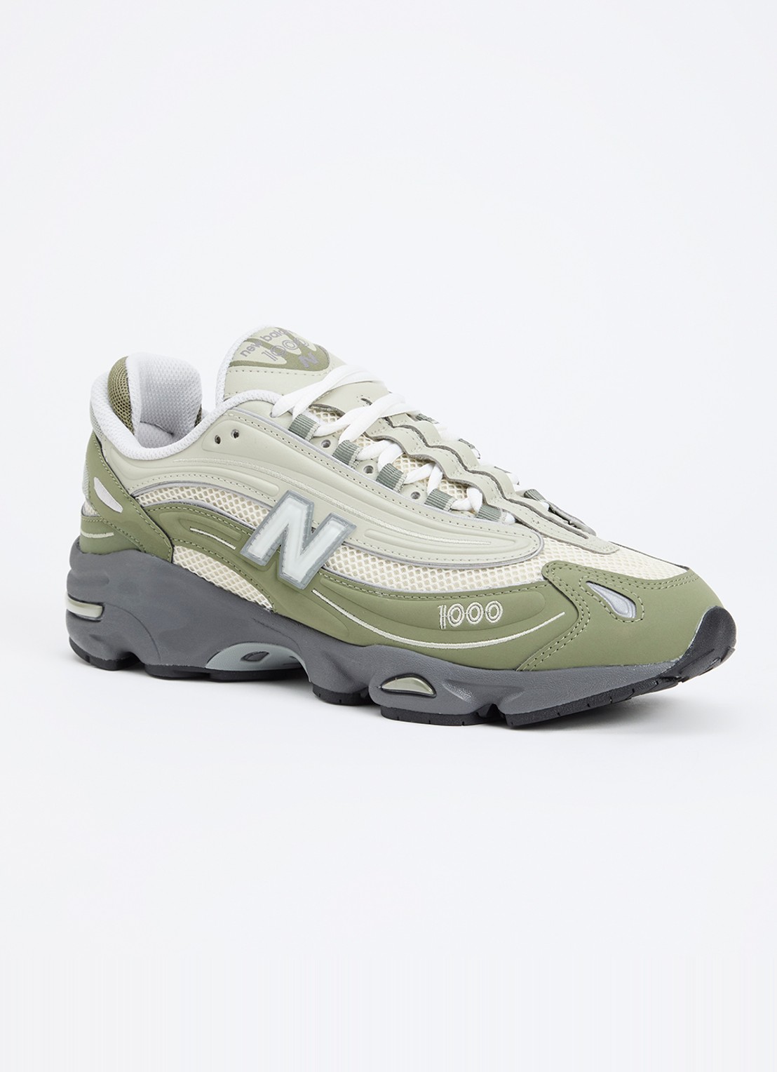 New Balance 1000 sneakers met suède details en logo - voorkant olijfgroen