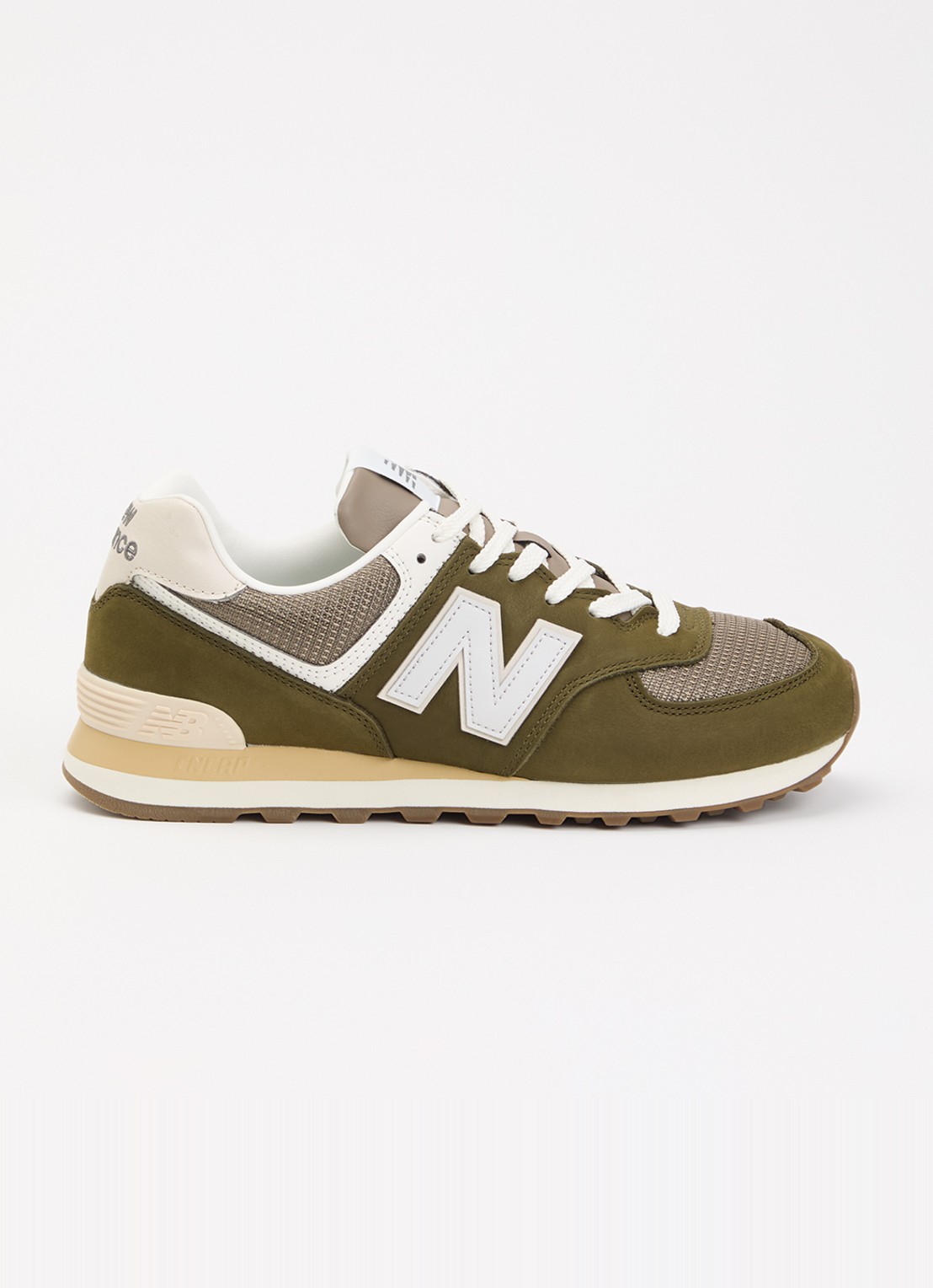 New Balance 574 sneaker met mesh details - voorkant mosgroen