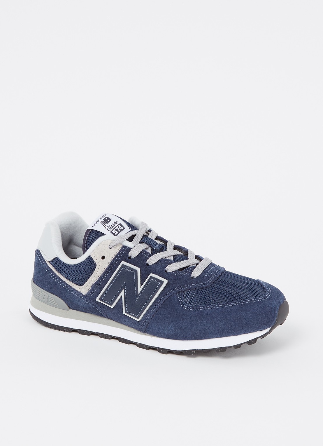 New Balance 574 sneaker met suède details - voorkant donkerblauw