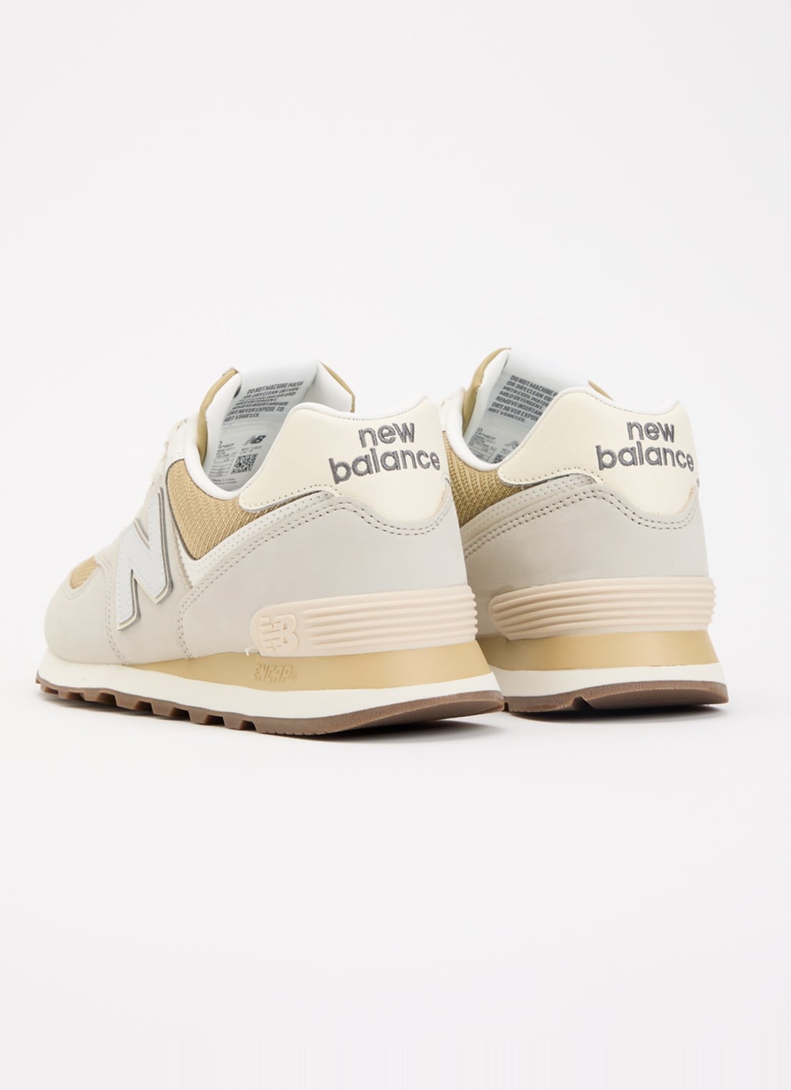 New Balance 574 sneaker van leer met logo - achterkant beige