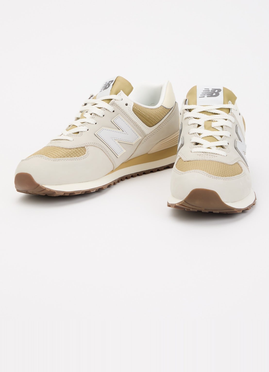 New Balance 574 sneaker van leer met logo - detail 3 beige