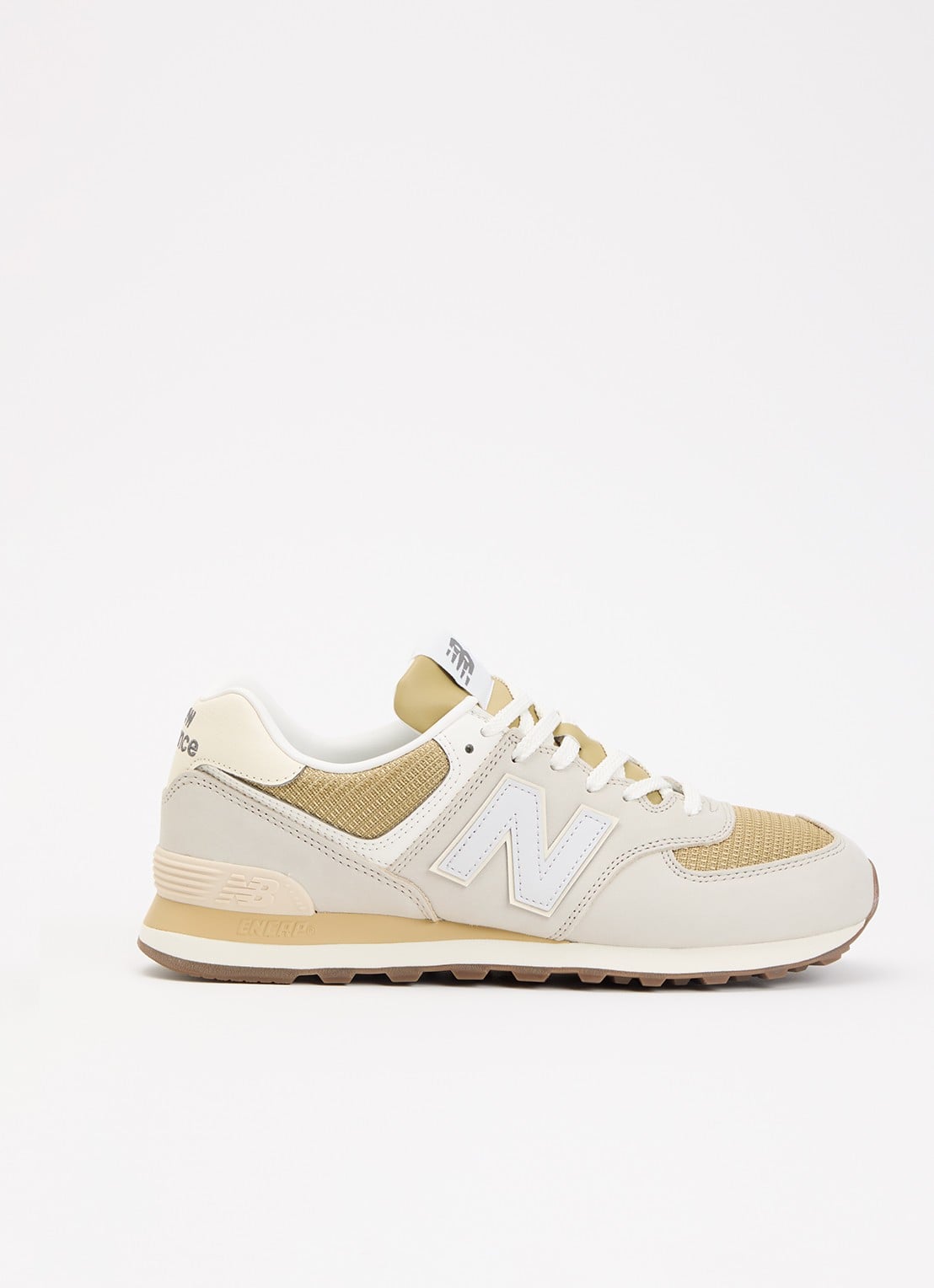 New Balance 574 sneaker van leer met logo - voorkant 2 beige