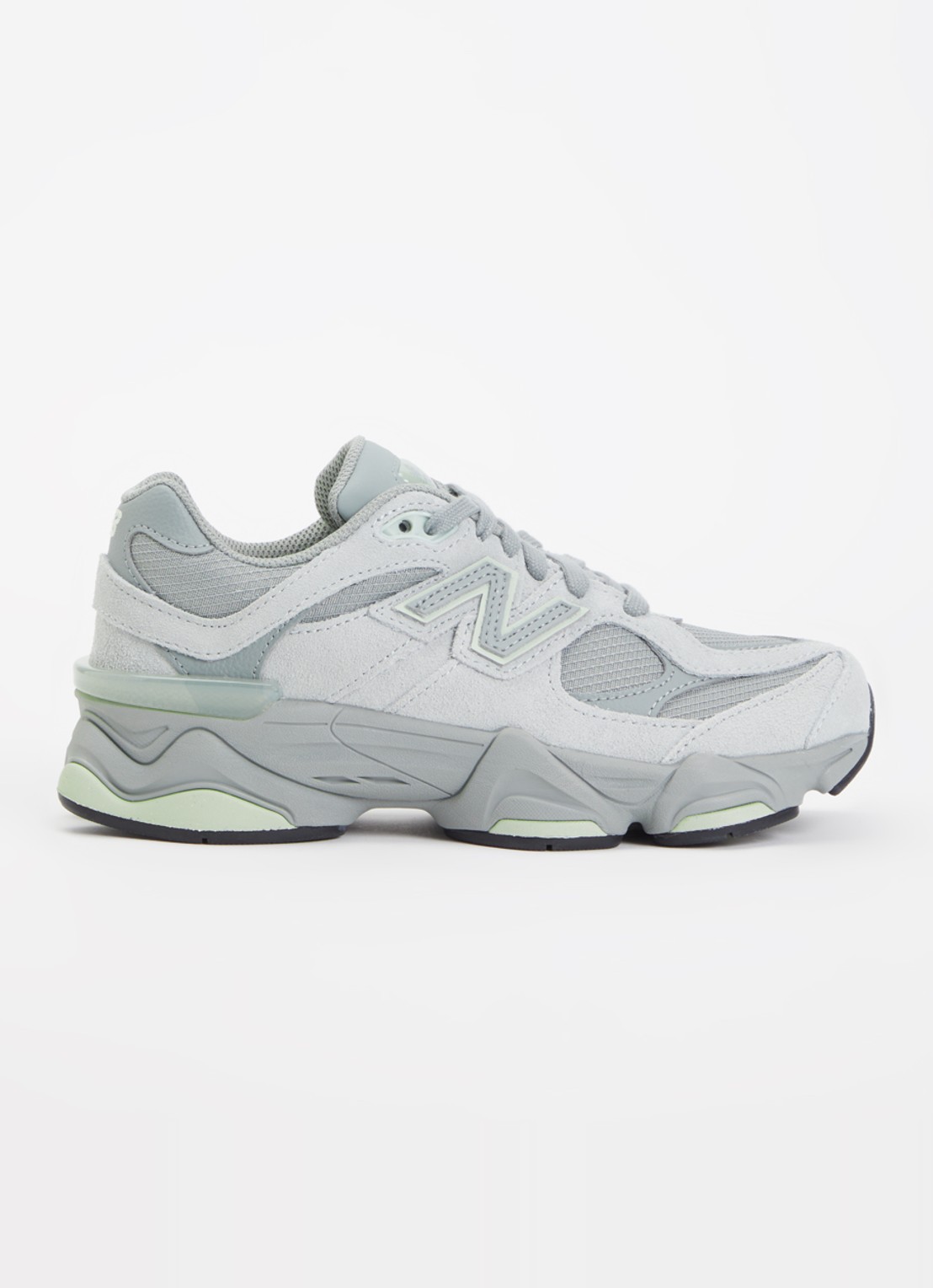 New Balance 9060 sneaker van suède met logo - voorkant olijfgroen