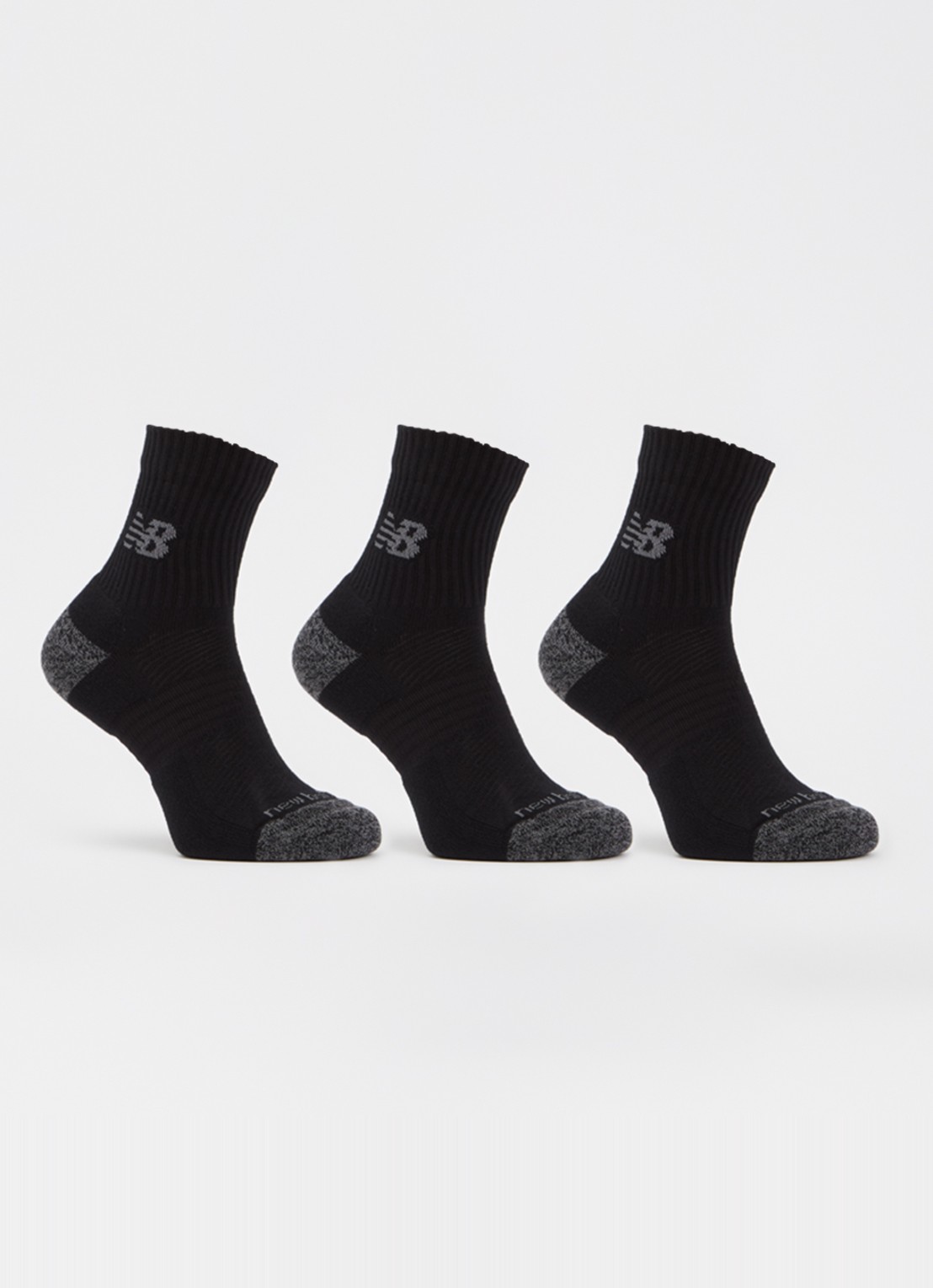New Balance Active Quarter sportsokken met logo in 3-pack - voorkant zwart