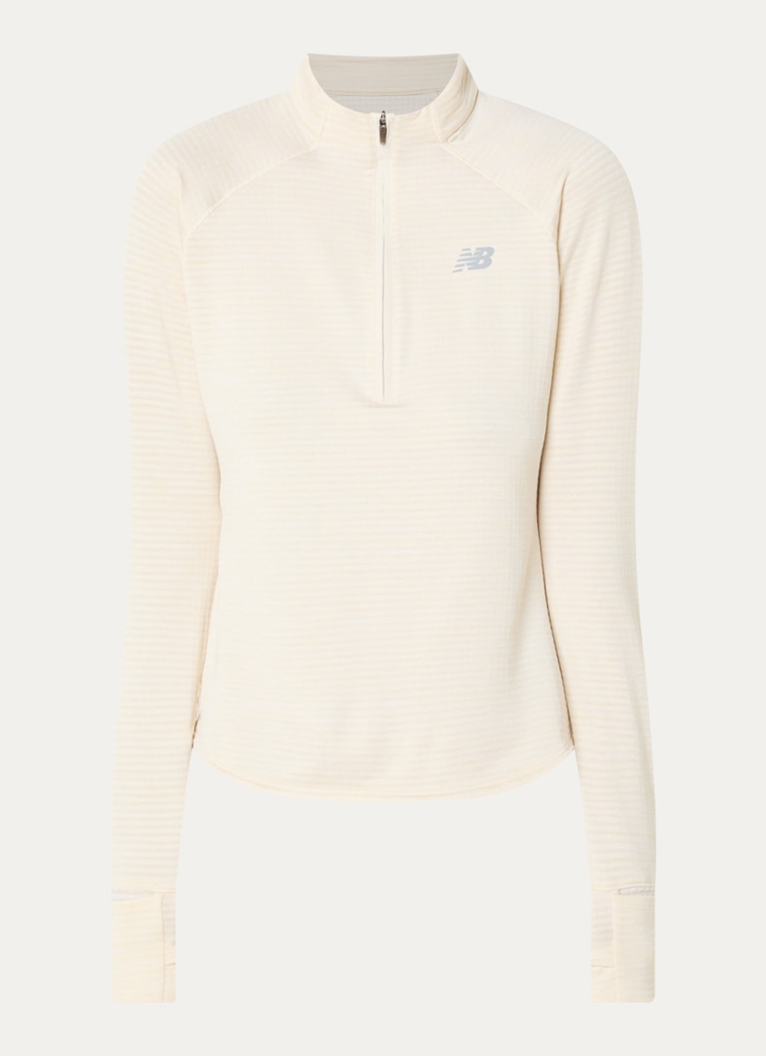 New Balance Athletics Heat pullover met halve rits en logo - voorkant creme