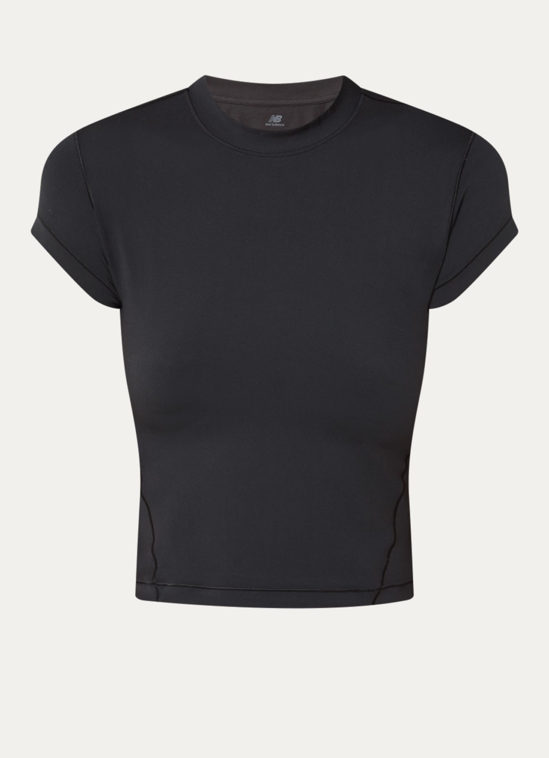 New Balance Cropped trainings T-shirt met ronde hals - voorkant zwart