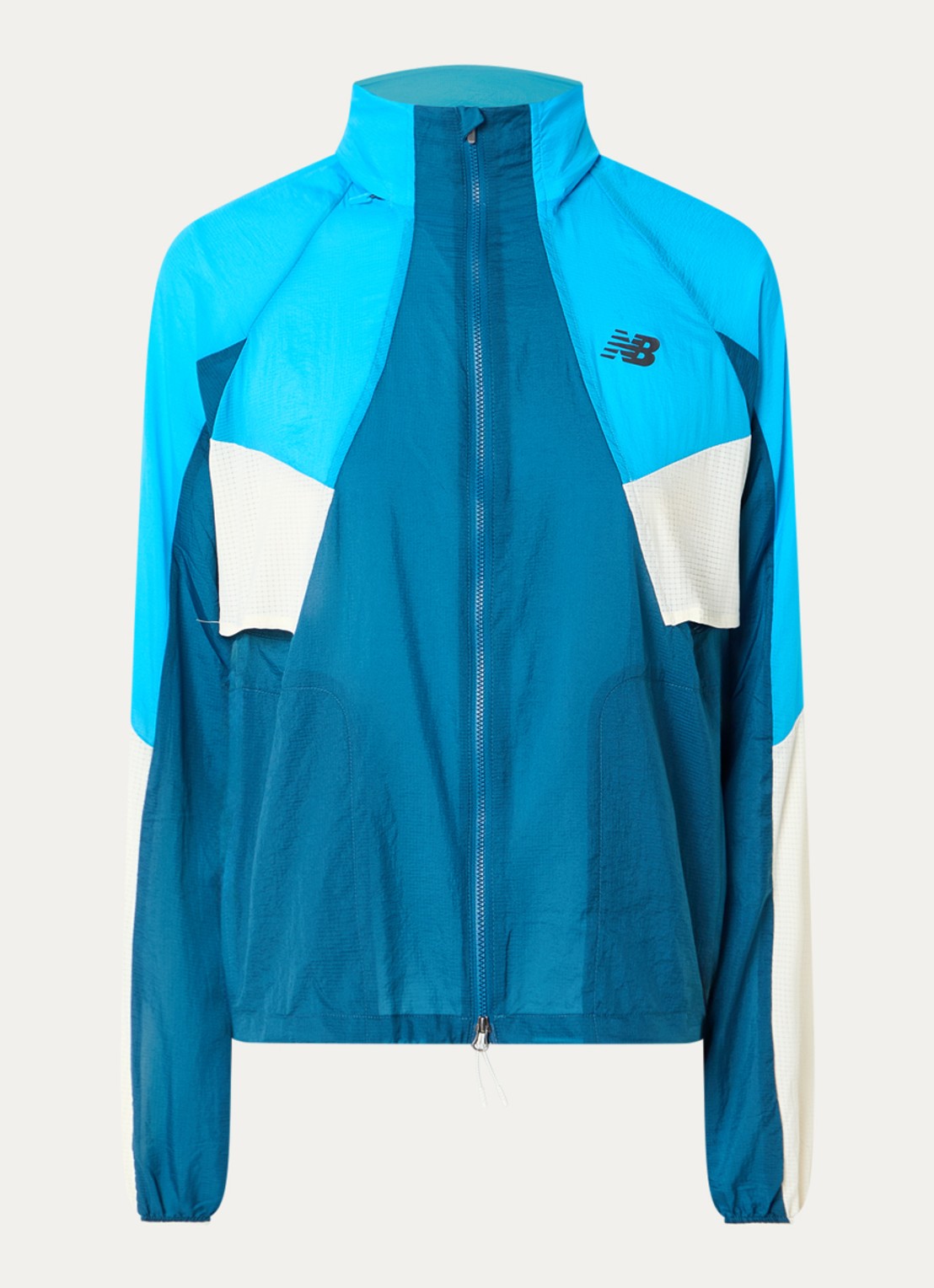 New Balance RC windjack met opbergbare capuchon - voorkant aquablauw