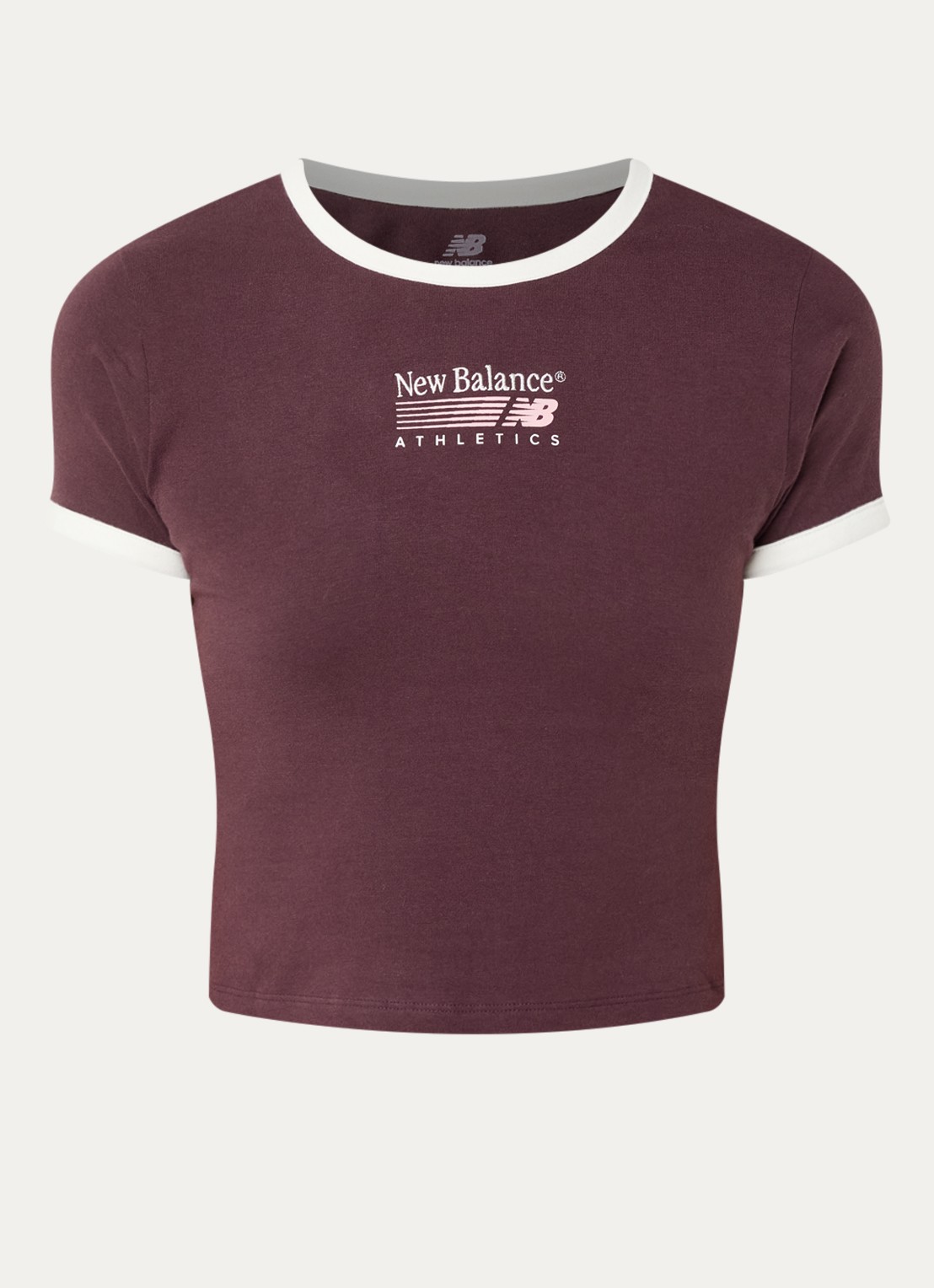 New Balance Ringer T-shirt met logoborduring - voorkant 2 beige