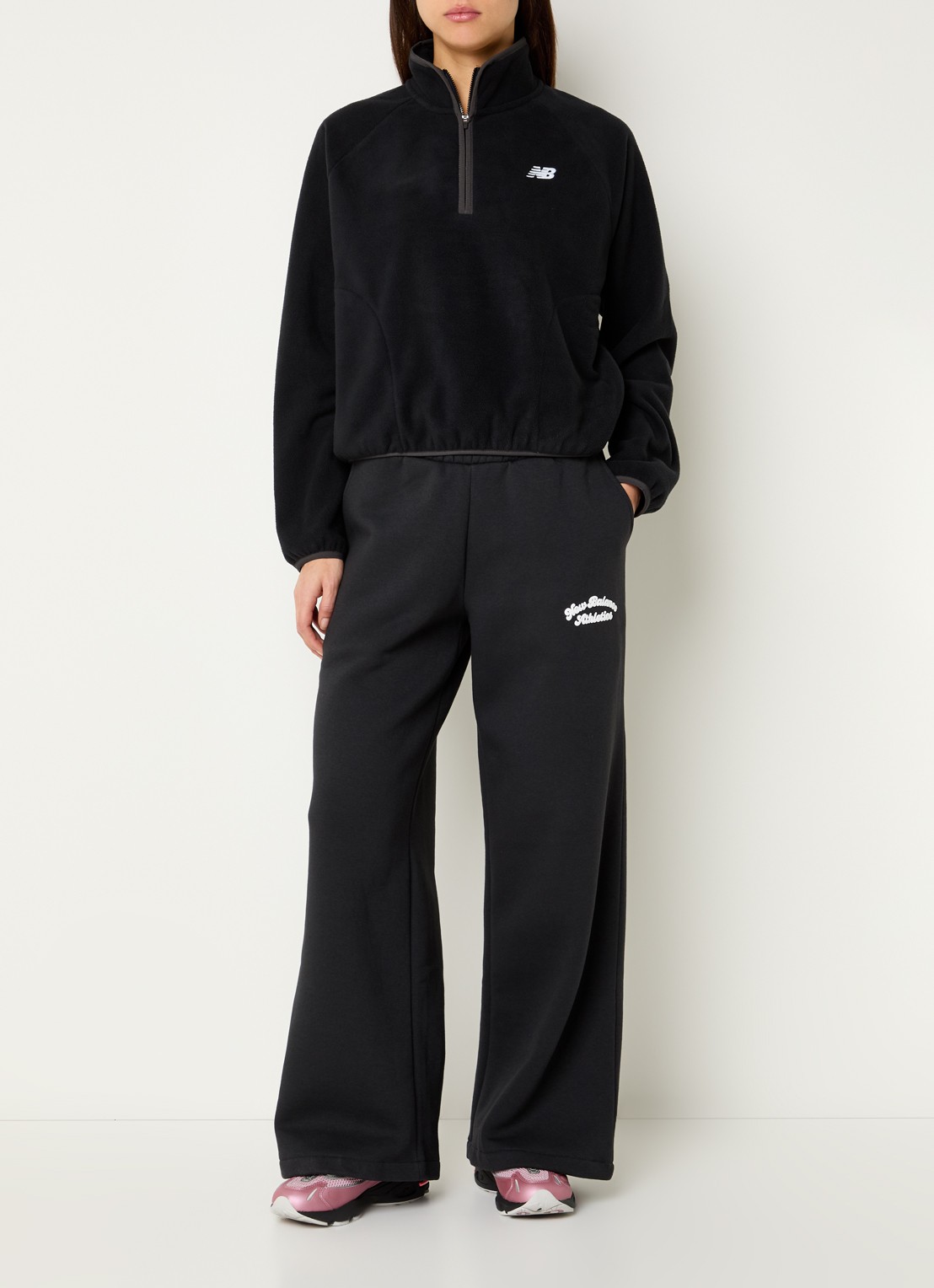 New Balance Sweater van fleece met halve rits - voorkant 3 zwart