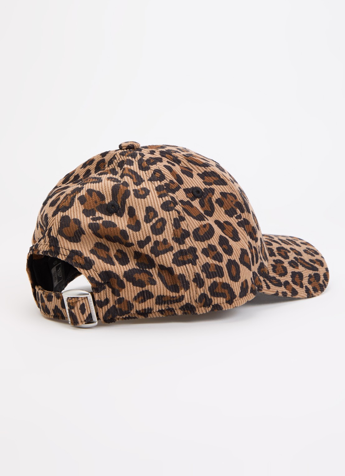 New Era Pet van corduroy met logoborduring en panterprint - detail bruin