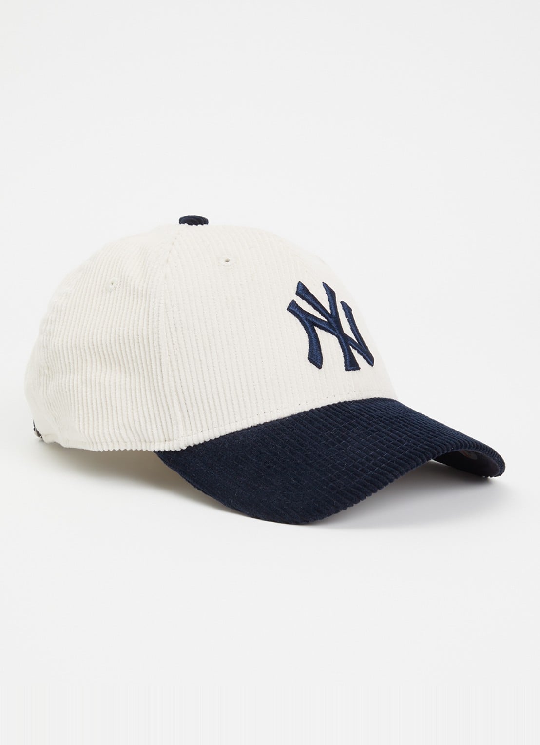 New Era Pet van corduroy met logoborduring  - voorkant 2 donkerblauw