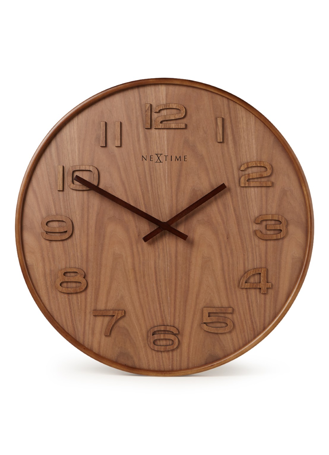 NeXtime Wood Wood Big wandklok  - voorkant bruin