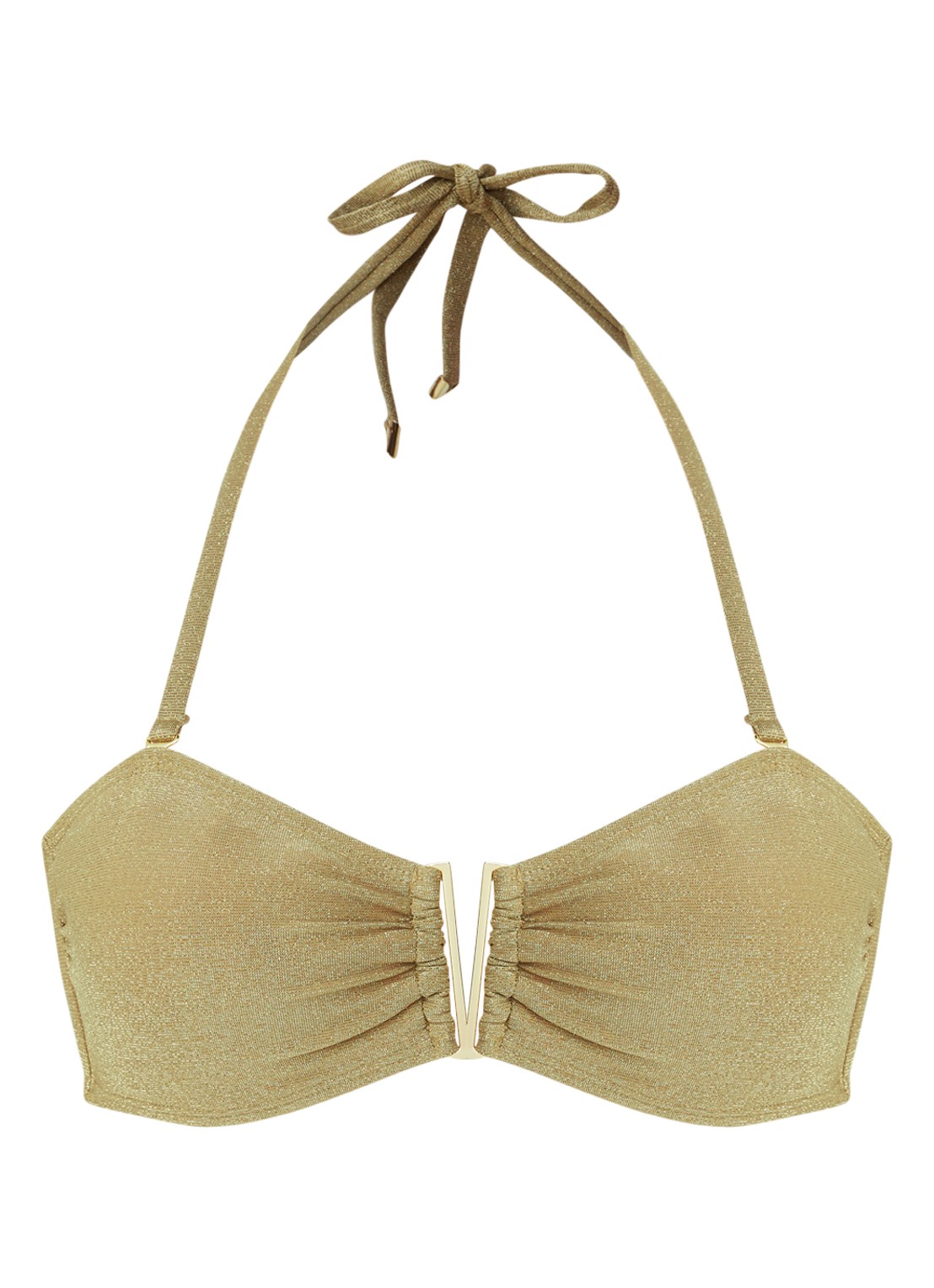 Nice bandeau bikinitop met lurex - voorkant khaki